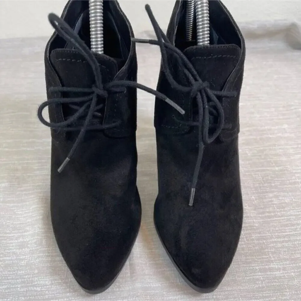 Franco Sarto Leandra Women Black Suede Lace-Up Block Heel Ankle Boots 8.5